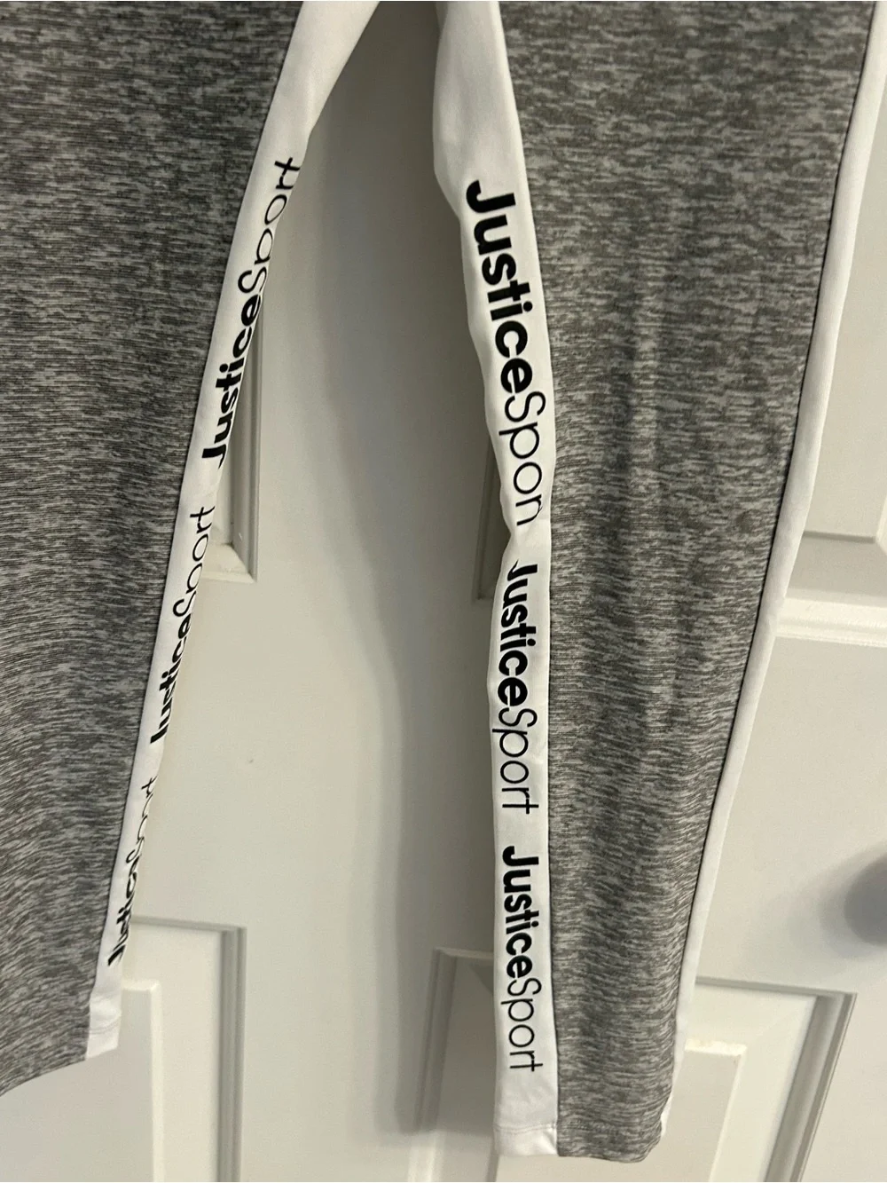 NWT-Girls Justice Gray & White Athletic Leggings with Logo Side Stripe